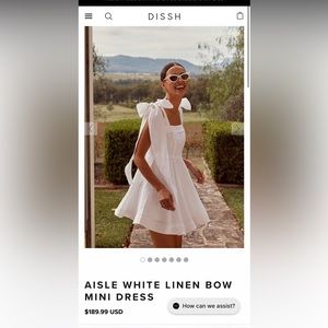 DISSH AISLE WHITE LINEN BOW MINI DRESS